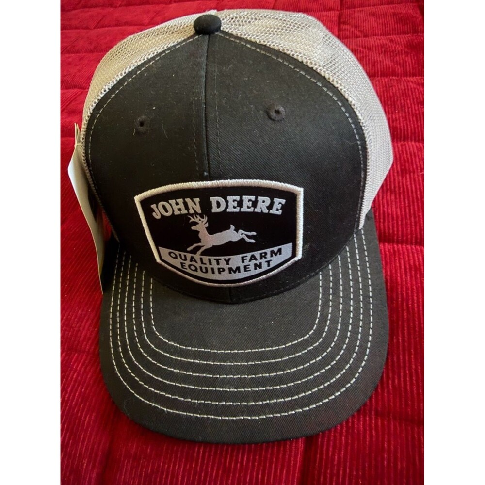 John Deere Black & Gray Mesh Trucker Cap with Green Tag. One size